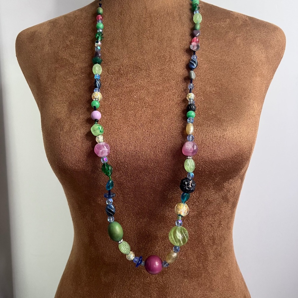 Multicolor Mixed Bead Long Strand Necklace 36 Inch Eclectic Whimsigoth